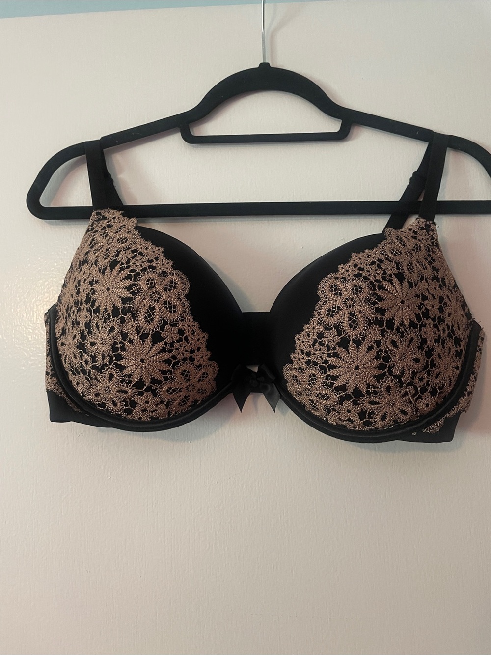 New! Victoria Secret Black Bra with Beige Lace Overlay